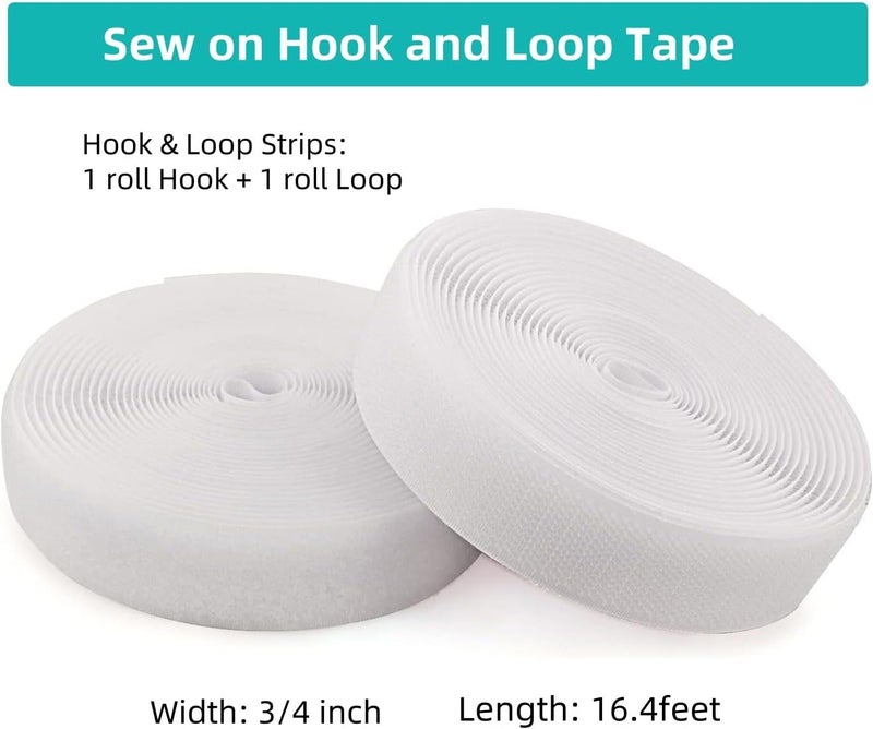 SICCOMA Sew on Hook and Loop Tape 3/4 Inch Wide, 16.4 Feet Non-Adhesive Back White Hook and Loop Strips Sewing Fastener Fabric Fastener Non Adhesive Interlocking Tape - Image 3